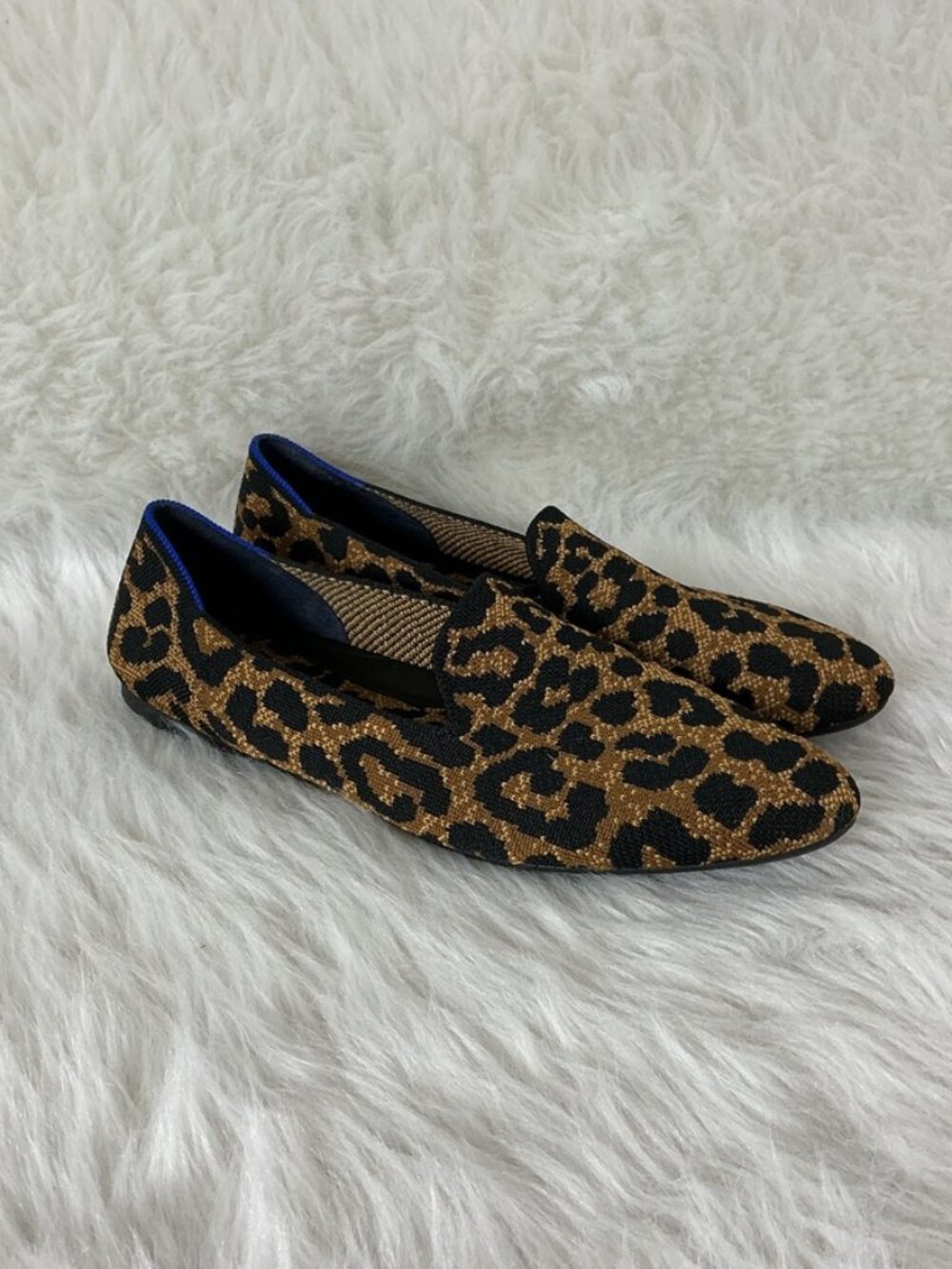 Rothy's Black & Brown Leopard Spots Blue Halo The Almond Loafer 10